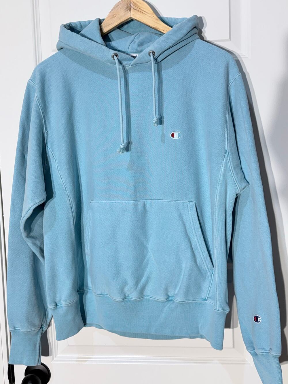 Champion Aqua Blue Reverse Weave Hoodie, Men's Size M